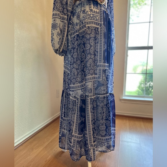 Royal blue bandana long sleeve maxi dress NWTS ✨ size large length 57” - Picture 8 of 10